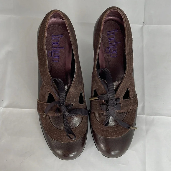 INDIGO By Clarks Round Toe Tied Pump Brown Leather and Suede Vintage Vibe Size 6 - Picture 5 of 11